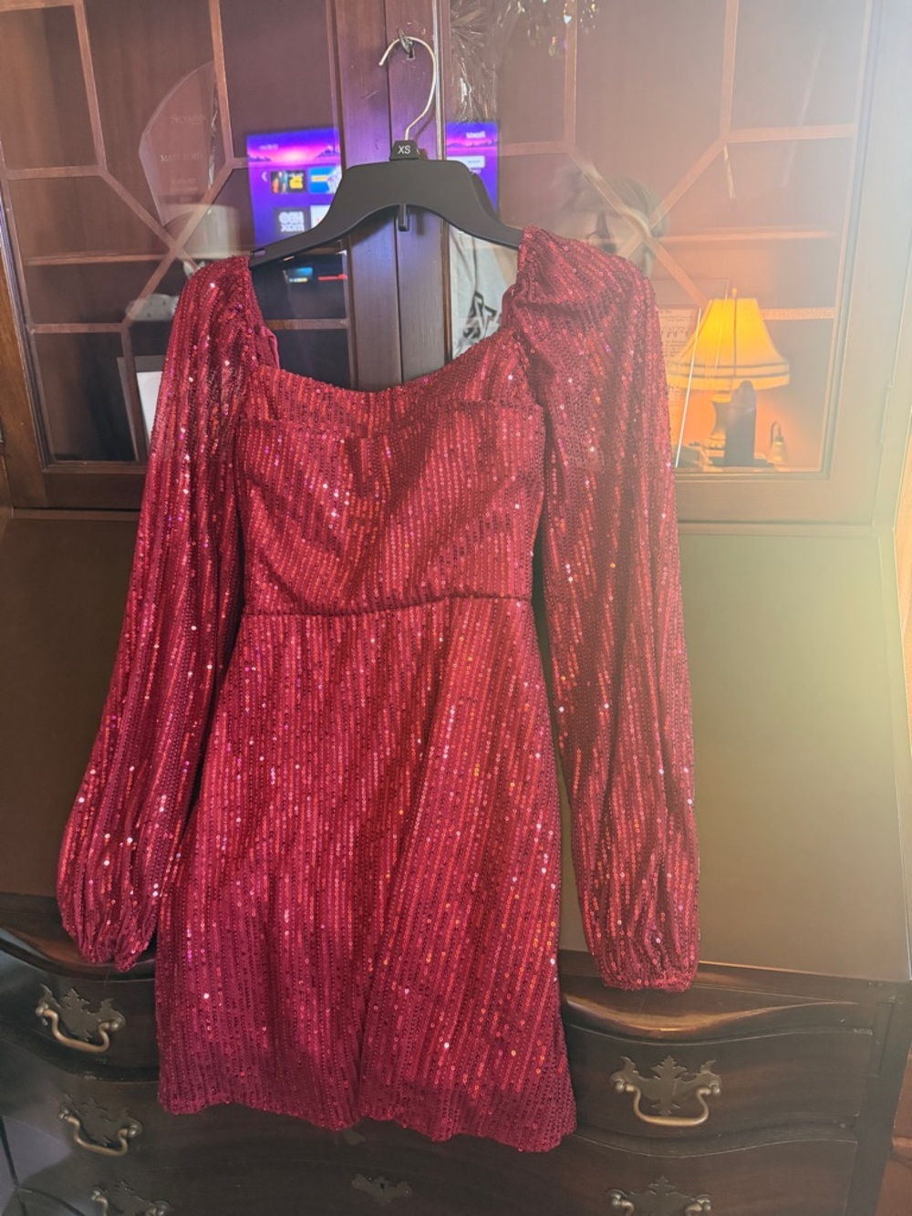 Red Sequin Long Sleeve Mini Dress - Picture 6 of 6
